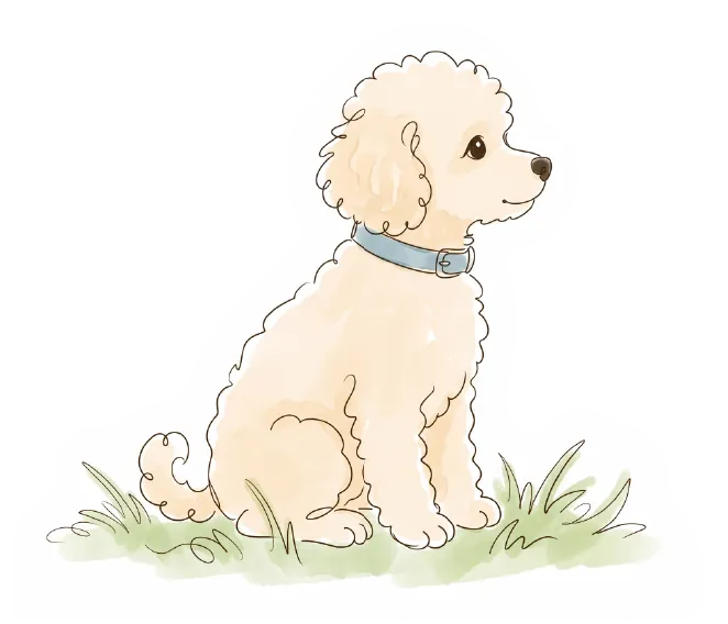 宮崎の芝生に座る犬のイラスト